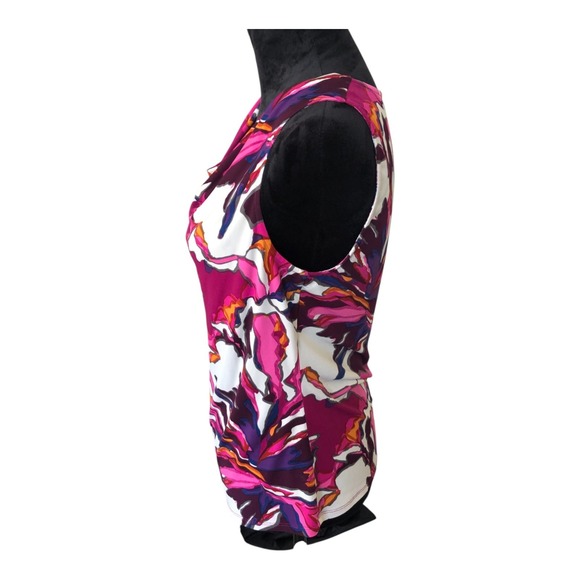 Tahari Purple Pink Geometric Floral Corpcore Cowl Neck Sleeveless‎ Tank Top Sz L - Picture 3 of 10